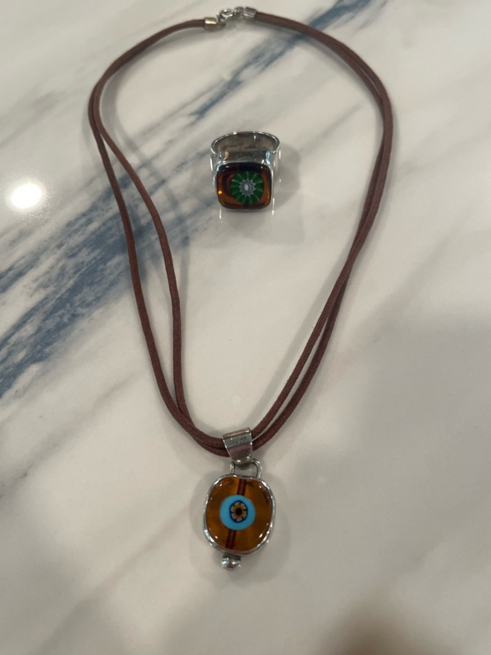 Handmade Millefiori Pendant and Ring from Italy